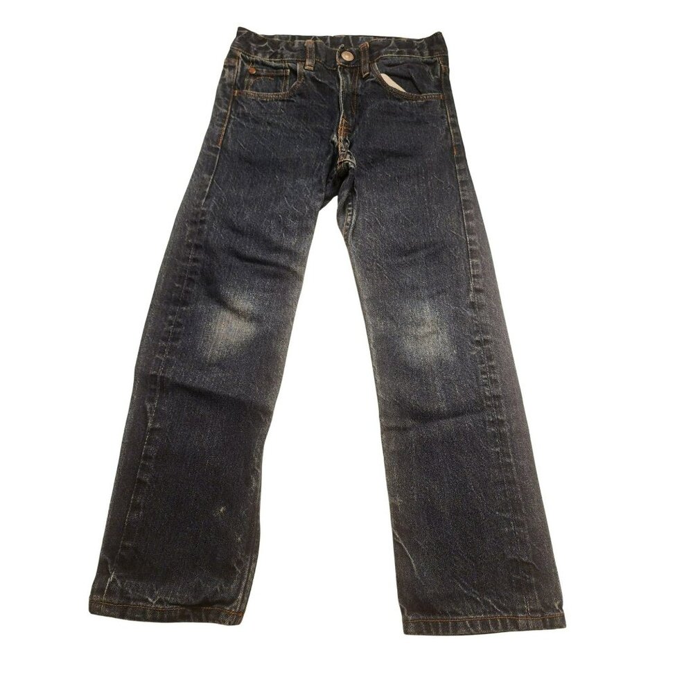 Slim Fit Denim Jeans Adjustable Waist Button Blue US 6-7Y